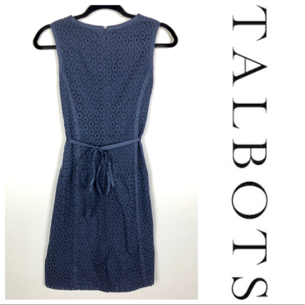 Talbots | Navy Cotton Eyelet Crochet Petite Dress